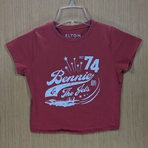 Elton Est 74 Bennie and the Jets Crop Top Graphic Tight Baby Tee Womens Medium‎